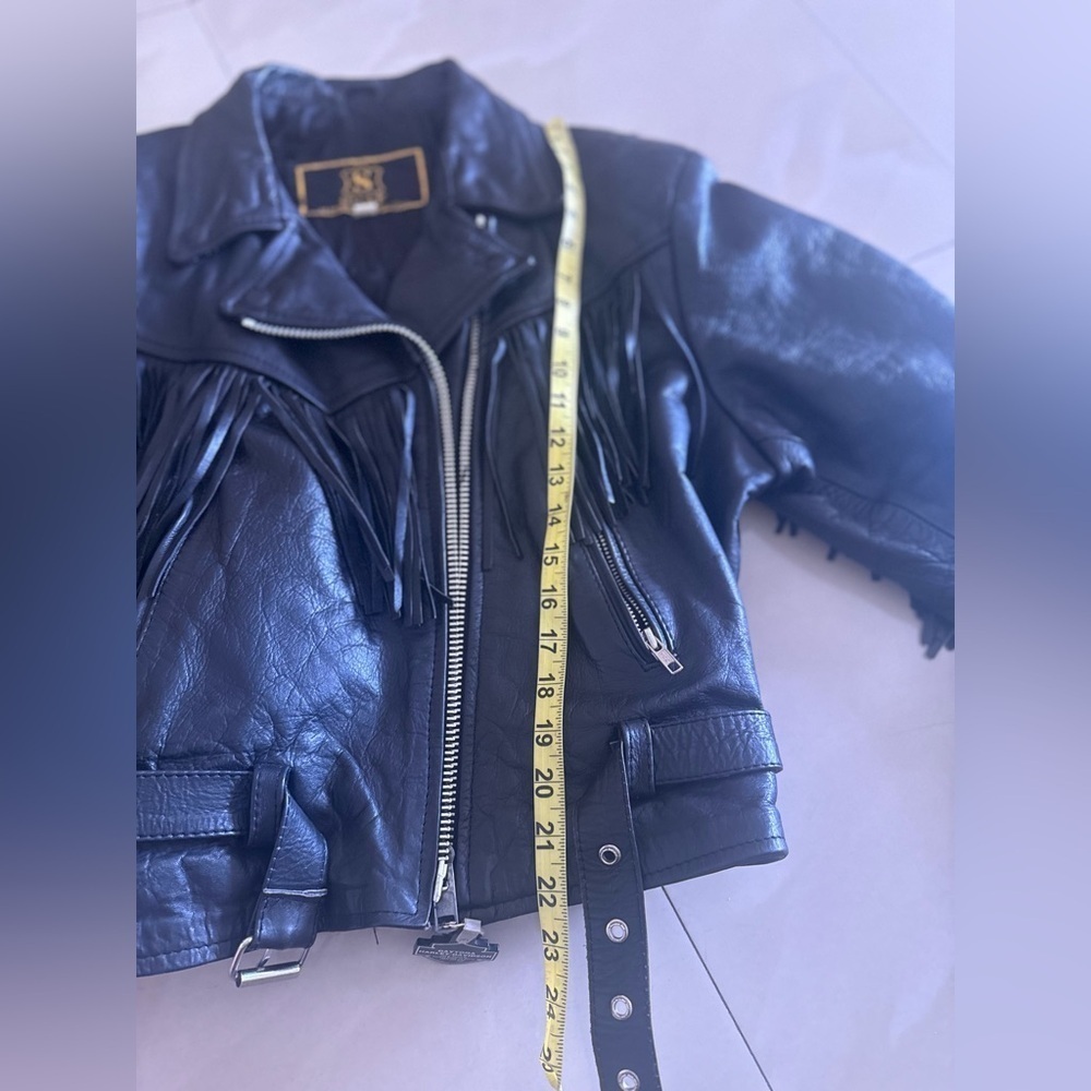 Vintage SHAF Black Leather Biker Jacket Fringe Motor Harley Davidson XL Motorcy - Picture 7 of 15